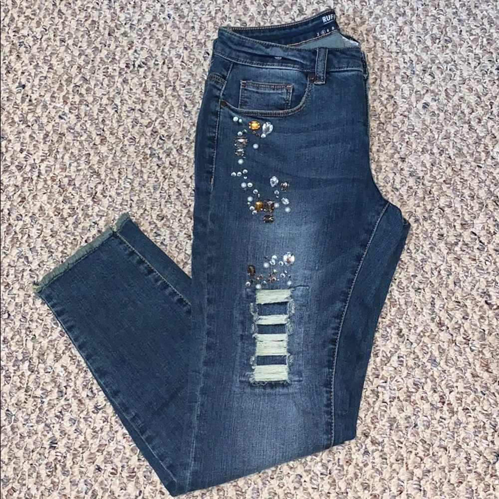 Ruff Hewn Skinny Ankle 27 4 Rhinestone Raw Hem NWT